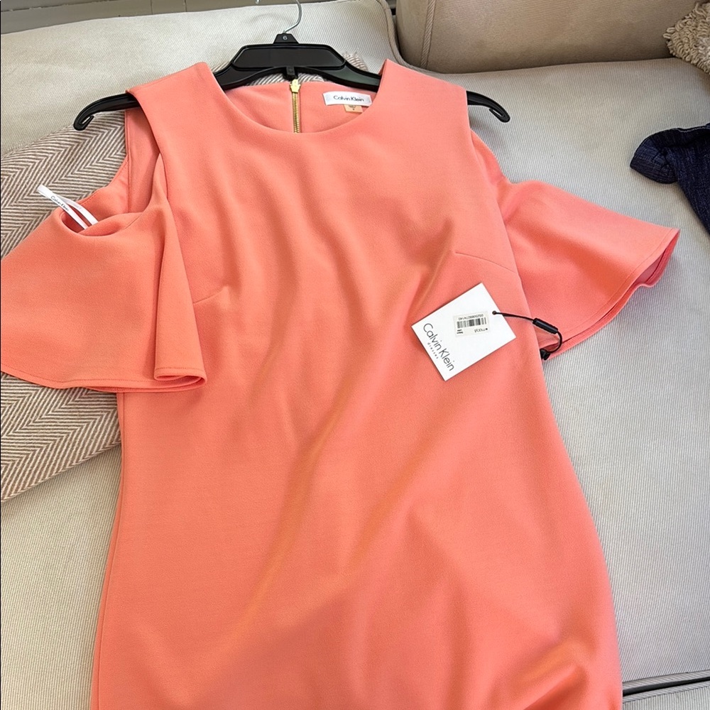 Calvin Klein Orange Pink One Shoulder Sheath Dress